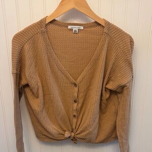 American Eagle Outfitters Women's waffle Textured button up sweater top